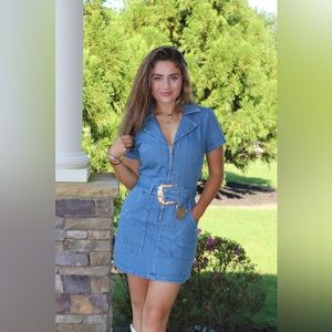 Stylish Blue Zippered Denim Mini Dress